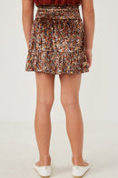 GY6370 RUST Girls Floral Velvet Smocked Tiered Skirt Back