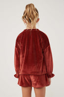 GY6376 RUST Girls Textured Velvet Cinch Sleeve Top Back