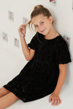 GY6381 BLACK Girls Floral Burnout Dress Pose