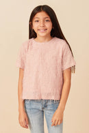 Girls Textured Stringy Short Sleeve Top Front