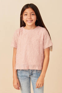 Girls Textured Stringy Short Sleeve Top Front