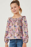 Floral Print Smocked Ruffle Bib Top