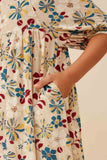 GY6399 Stone Girls Floral Print Square Neck Tie Sleeve Dress Detail