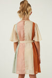 GY6403 BLUSH MIX Girls Textured Color Blocked Belted Dress Back