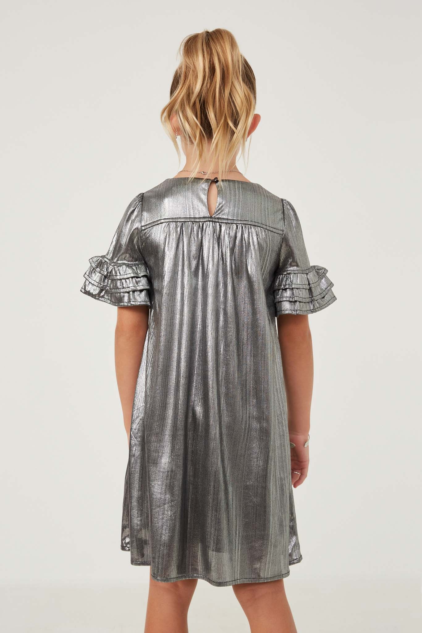 grey ruffle sleeve dress Ruffle Cotton Sleeve T-Shirt Dress - M / Navy With White Ruffle Sleeve - Organic - Navy w/ White Ruffle Sleeve