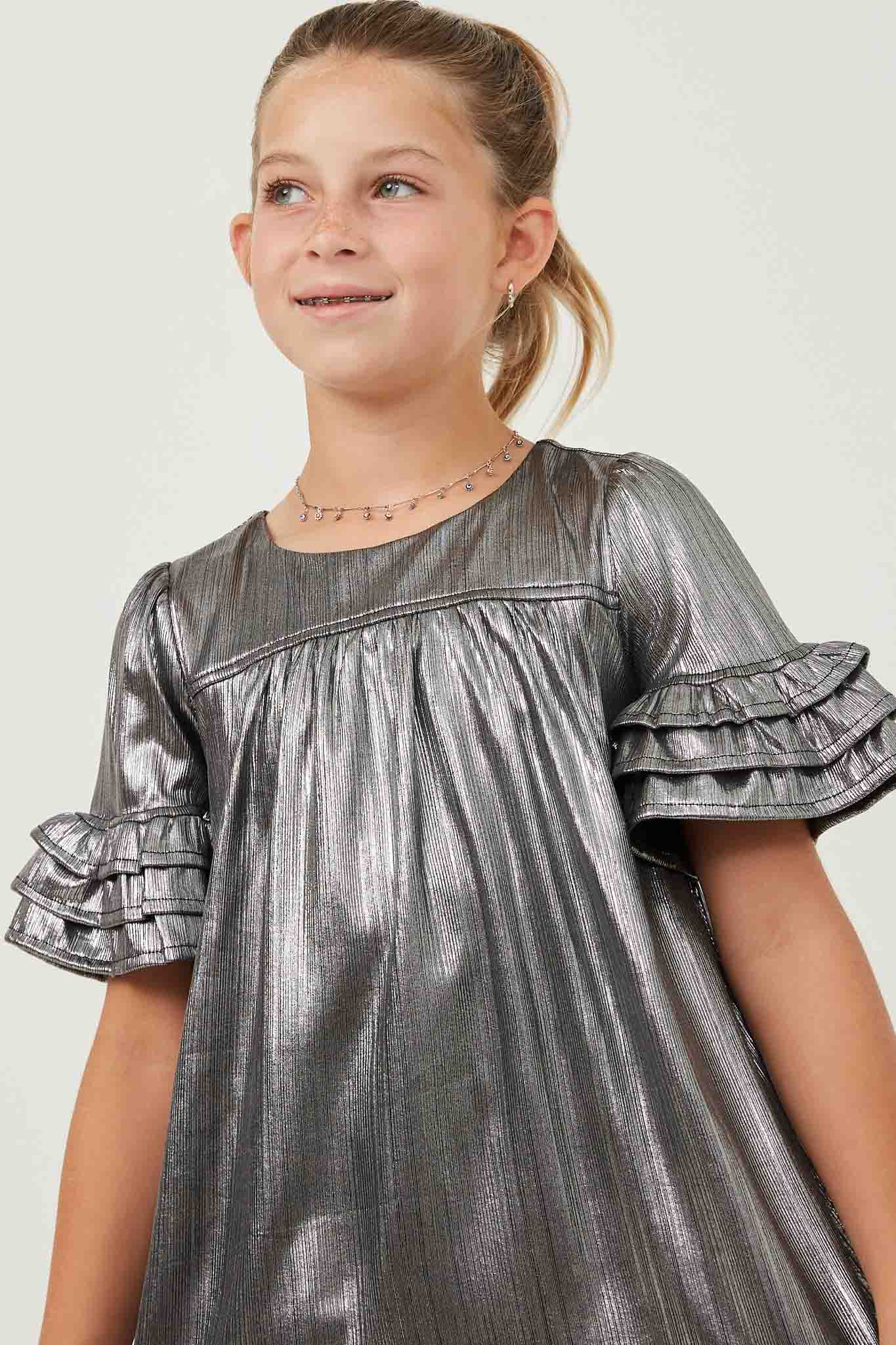 Silver Iridescent Girls Dresses | Cute Girls' Clothes Silver / M Silver *Girl's Dresses Midi Dresses Hayden Girls Silver Iridescent Girls Dresses | Cute Girls' Clothes Silver / M Silver *Girl's Dresses Midi Dresses Hayden Girls