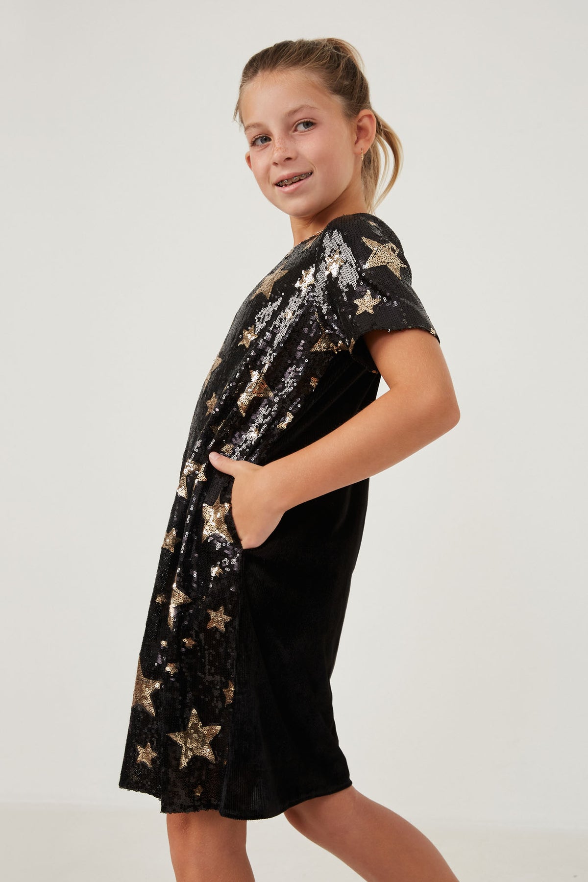 Sequined Star Pattern Shift Dress