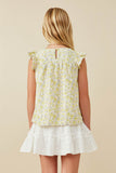GY6434 YELLOW Girls Floral Print Flutter Sleeve Smocked Tank Back