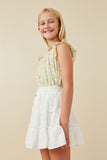 GY6434 YELLOW Girls Floral Print Flutter Sleeve Smocked Tank Side