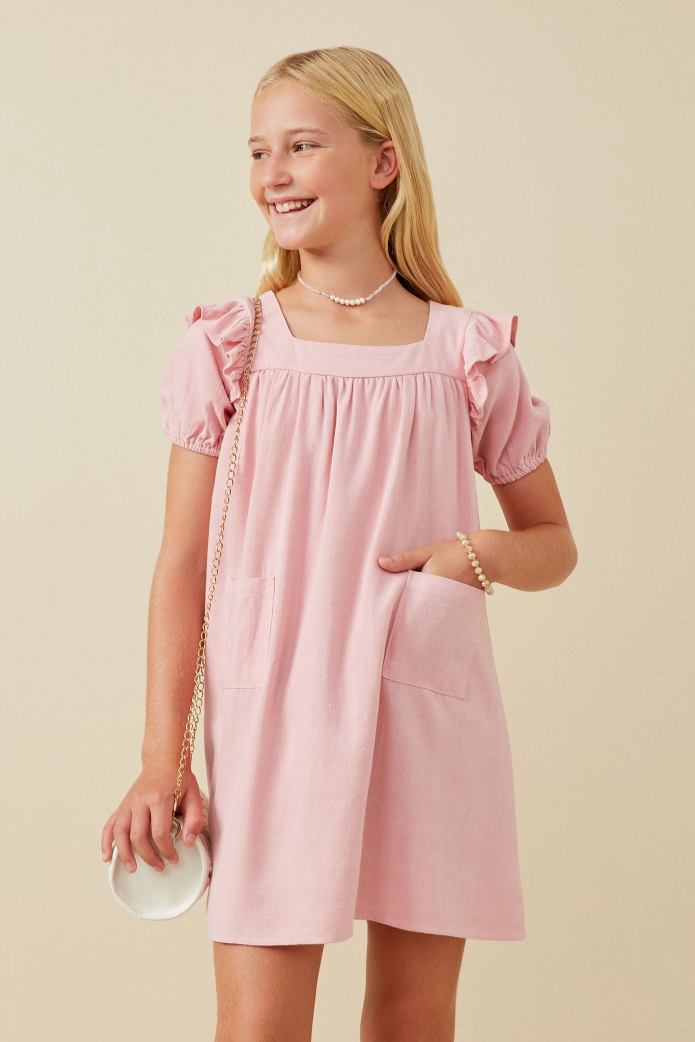 Girls Casual Patch Pocket Dresses