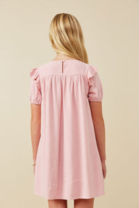 GY6436 BLUSH Girls Patch Pocket Square Neck Ruffled Dress Back