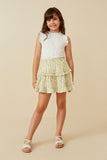 GY6439 Yellow Girls Ditsy Floral Tiered Skirt Full Body