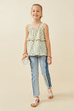 GY6441 Sage Mix Girls Ditsy Floral Ruffled Detail Tank Full Body