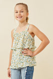 GY6441 Sage Mix Girls Ditsy Floral Ruffled Detail Tank Front 2