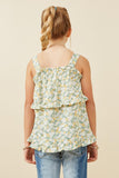 GY6441 Sage Mix Girls Ditsy Floral Ruffled Detail Tank Back