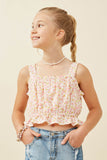 GY6443 Pink Girls Textured Ditsy Floral Crop Balloon Tank Front