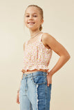 GY6443 Pink Girls Textured Ditsy Floral Crop Balloon Tank Side