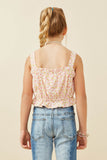 GY6443 Pink Girls Textured Ditsy Floral Crop Balloon Tank Back