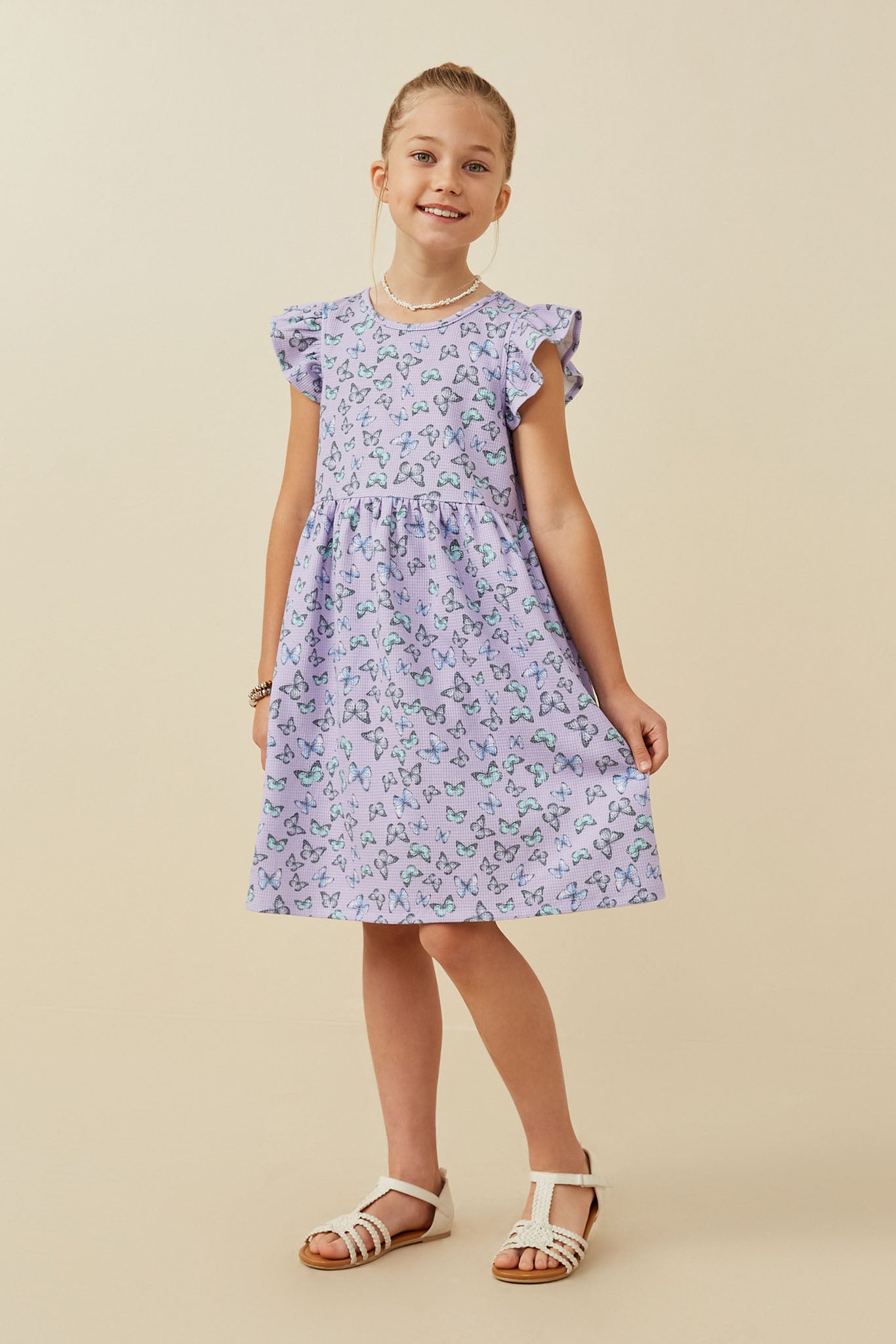 Butterfly Print Flutter Sleeve Dress