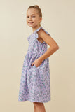 GY6446 Lavender Girls Butterfly Print Flutter Sleeve Dress Side