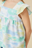 GY6452 Lime Mix Girls Cloudy Tie Dye Print Flutter Sleeve Square Neck Tank Detail