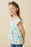 GY6452 Lime Mix Girls Cloudy Tie Dye Print Flutter Sleeve Square Neck Tank Side