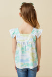 GY6452 Lime Mix Girls Cloudy Tie Dye Print Flutter Sleeve Square Neck Tank Back