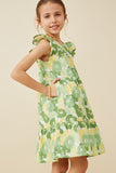 GY6453 Green Girls Large Floral Print Ruffled Tank Dress Side