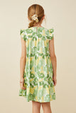 GY6453 Green Girls Large Floral Print Ruffled Tank Dress Back