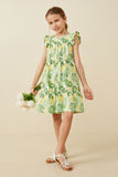 GY6453 Green Girls Large Floral Print Ruffled Tank Dress Full Body