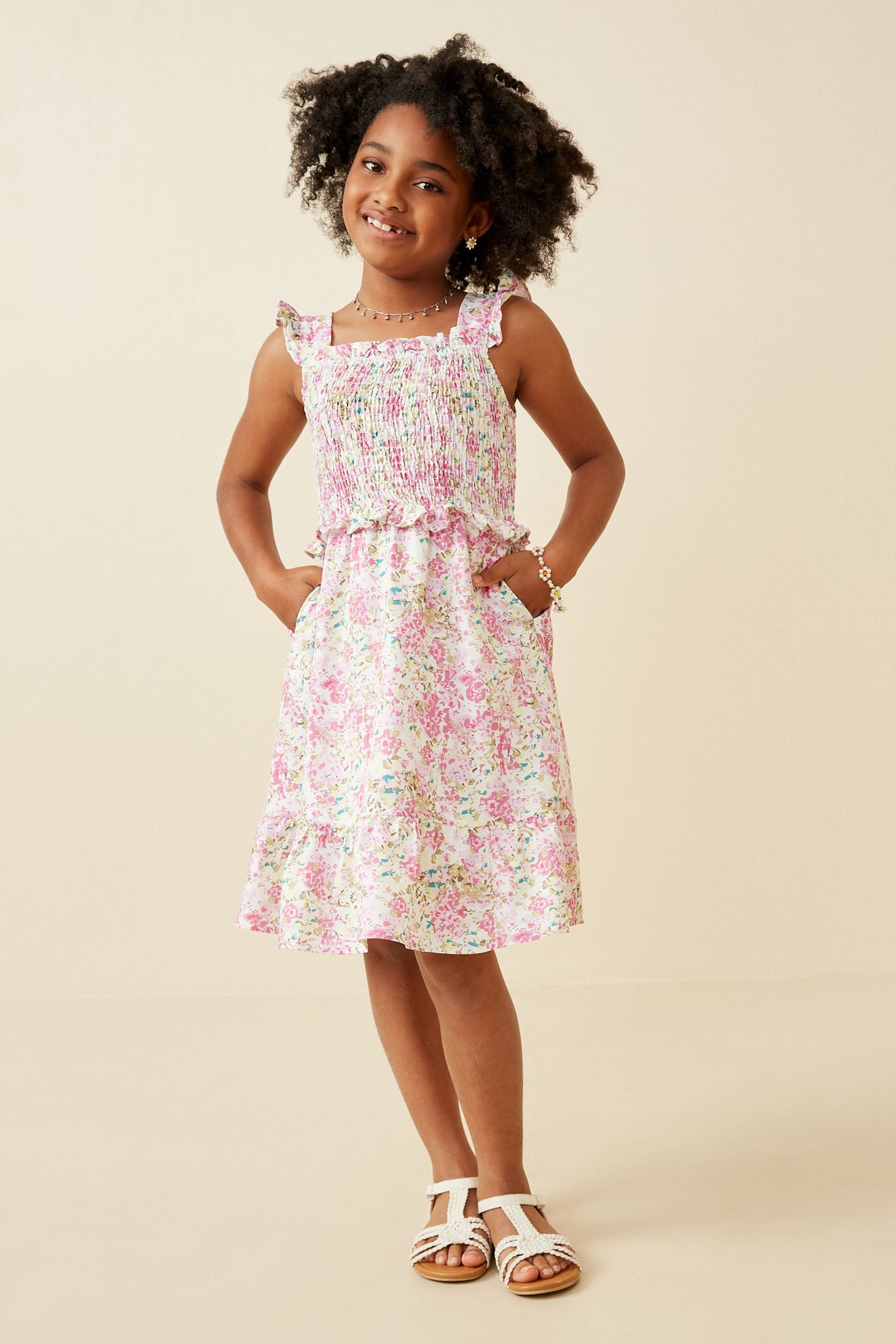 Floral Print Ruffled Smocked Flutter Tank Dress