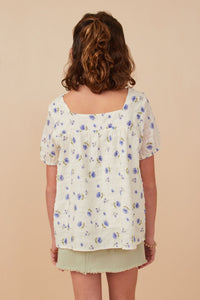 GY6458 Lavender Girls Textured Floral Square Neck Top Detail