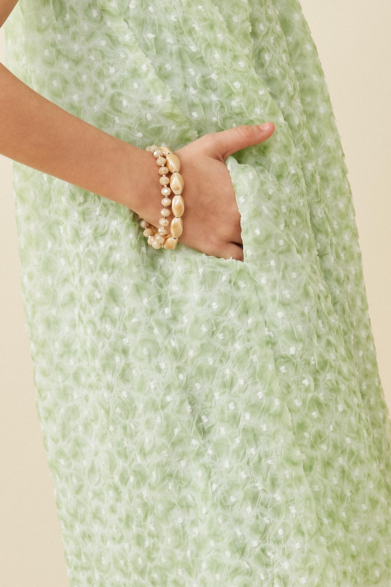 GY6459 Sage Girls Textured Swiss Dot Flutter Sleeve Dress Detail