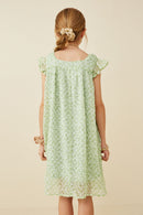 GY6459 Sage Girls Textured Swiss Dot Flutter Sleeve Dress Back