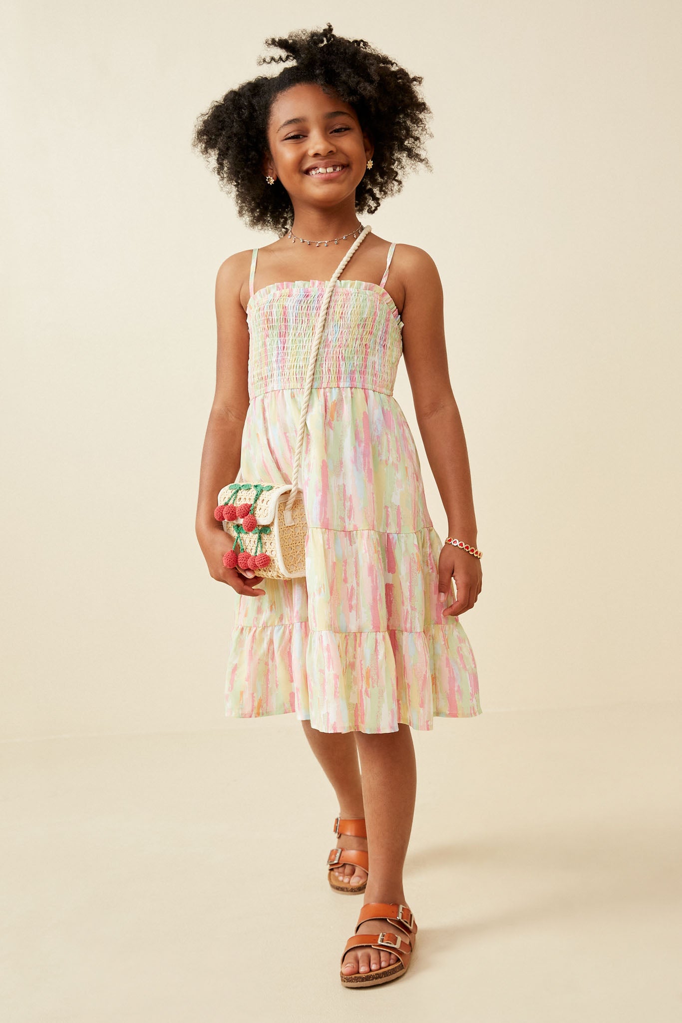 Watercolor Print Smocked Tiered Tank Dress
