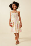GY6463 Pink Mix Girls Watercolor Print Smocked Tiered Tank Dress Full Body