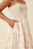 GY6463 Pink Mix Girls Watercolor Print Smocked Tiered Tank Dress Detail