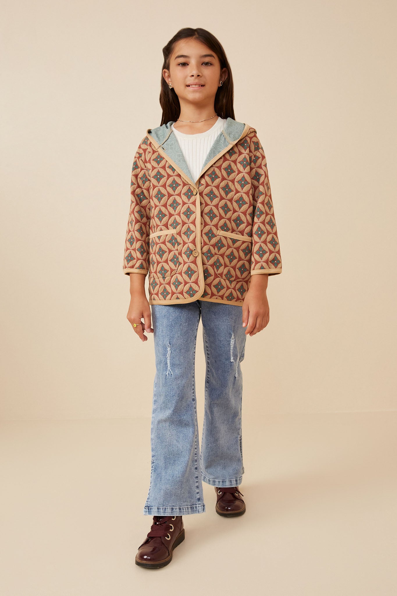 Diamond Print Quilted Light Padding Hooded Jacket