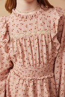 GY6483 MAUVE Girls Ruffle Detail Lace Trim Layered Dress Detail