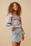 GY6503 TAUPE Girls Stain Butterfly Print Smocked Long Sleeve Top Side