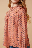 GY6549 MAUVE Girls Lace Ruffle Detail Swiss Dot Blouse Side