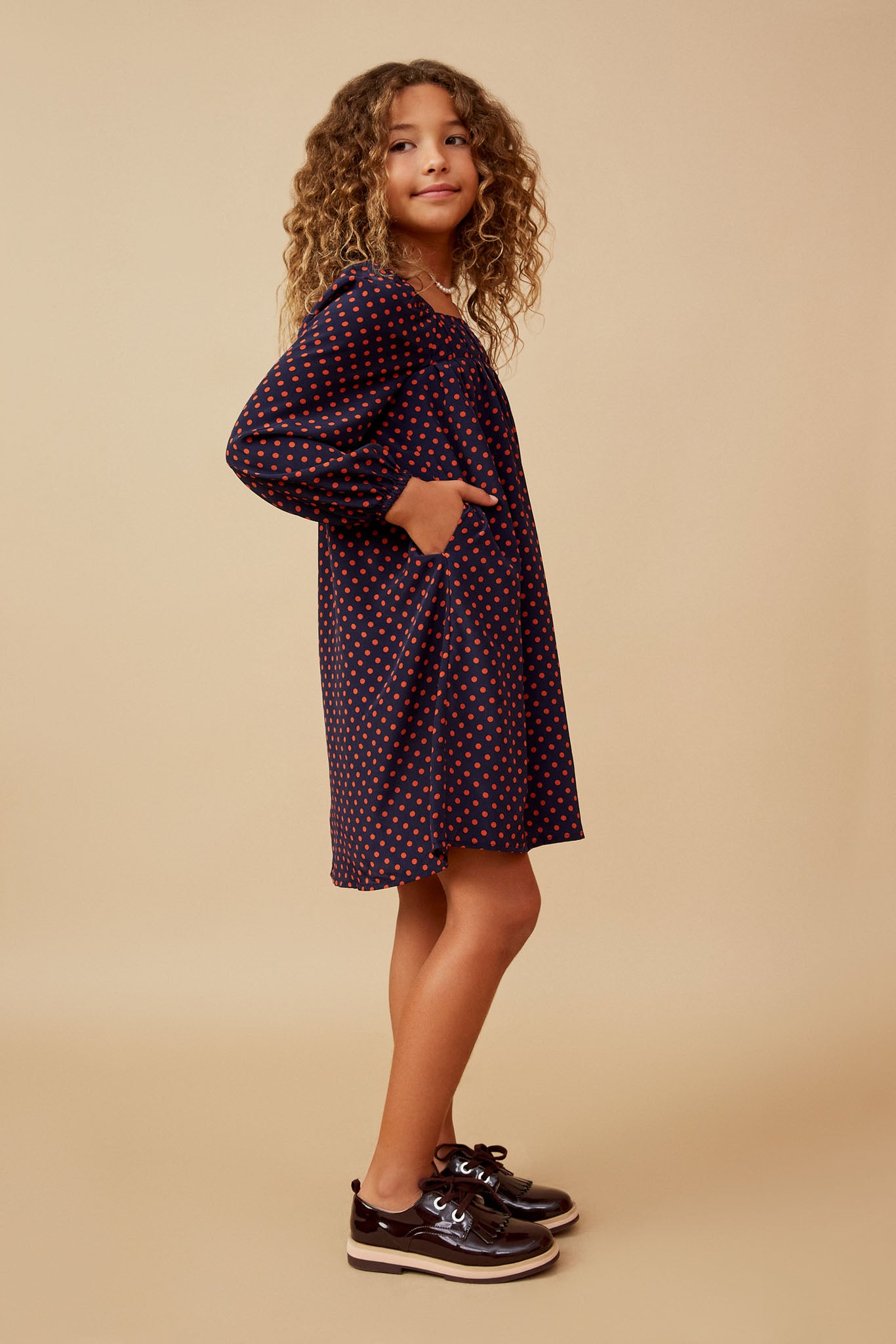 navy polka dot long sleeve dress Shop Brooke Shirred Long Sleeve Dress (Charcoal Spot)