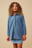 GY6552 BLUE Girls Textured Velvet Yarn Button Up Shacket Front