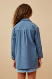 GY6552 BLUE Girls Textured Velvet Yarn Button Up Shacket Back