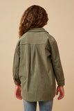 GY6552 OLIVE Girls Textured Velvet Yarn Button Up Shacket Back