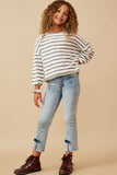 GY6570 HEATHER GREY Girls Textured Stripe Drop Shoulder Cropped Knit Top Full Body