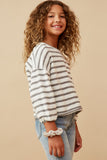 GY6570 HEATHER GREY Girls Textured Stripe Drop Shoulder Cropped Knit Top Side