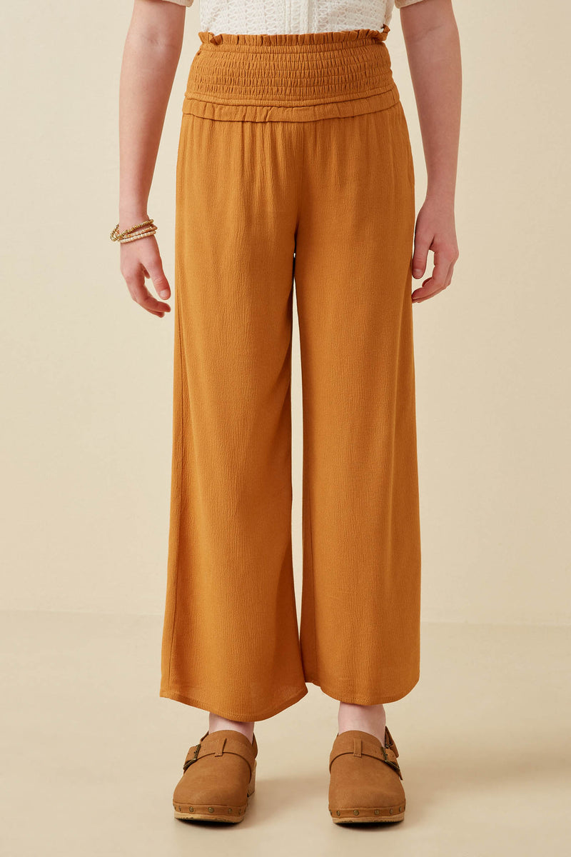 Girls Smocked Waist Wide Leg Pants Front