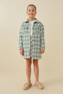 GY6594 MINT Girls Front Pocket Long Line Flannel Shirt Jacket Full Body