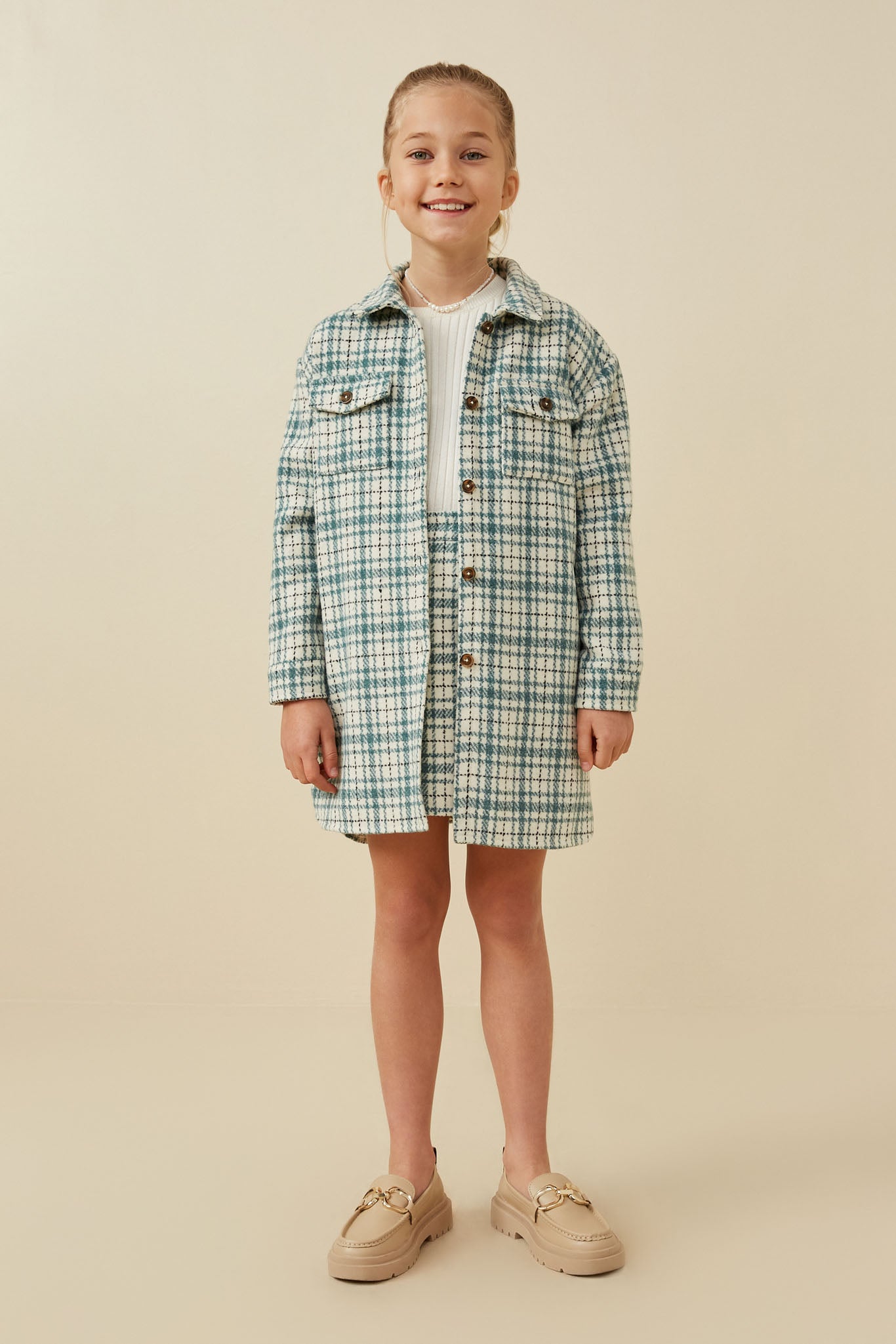 Front Pocket Long Line Flannel Shirt Jacket